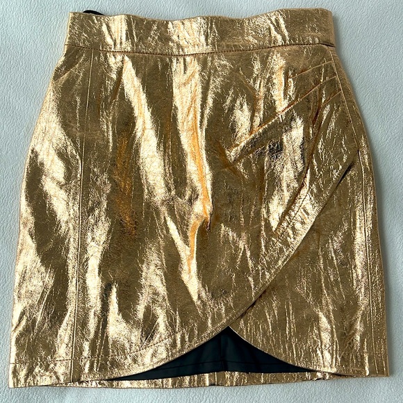 ZADIG & VOLTAIRE JULIPE FAUX WRAP GOLD CRINKLE LEATHER SKIRT SIZE 36/SMALL NWT - Picture 3 of 9